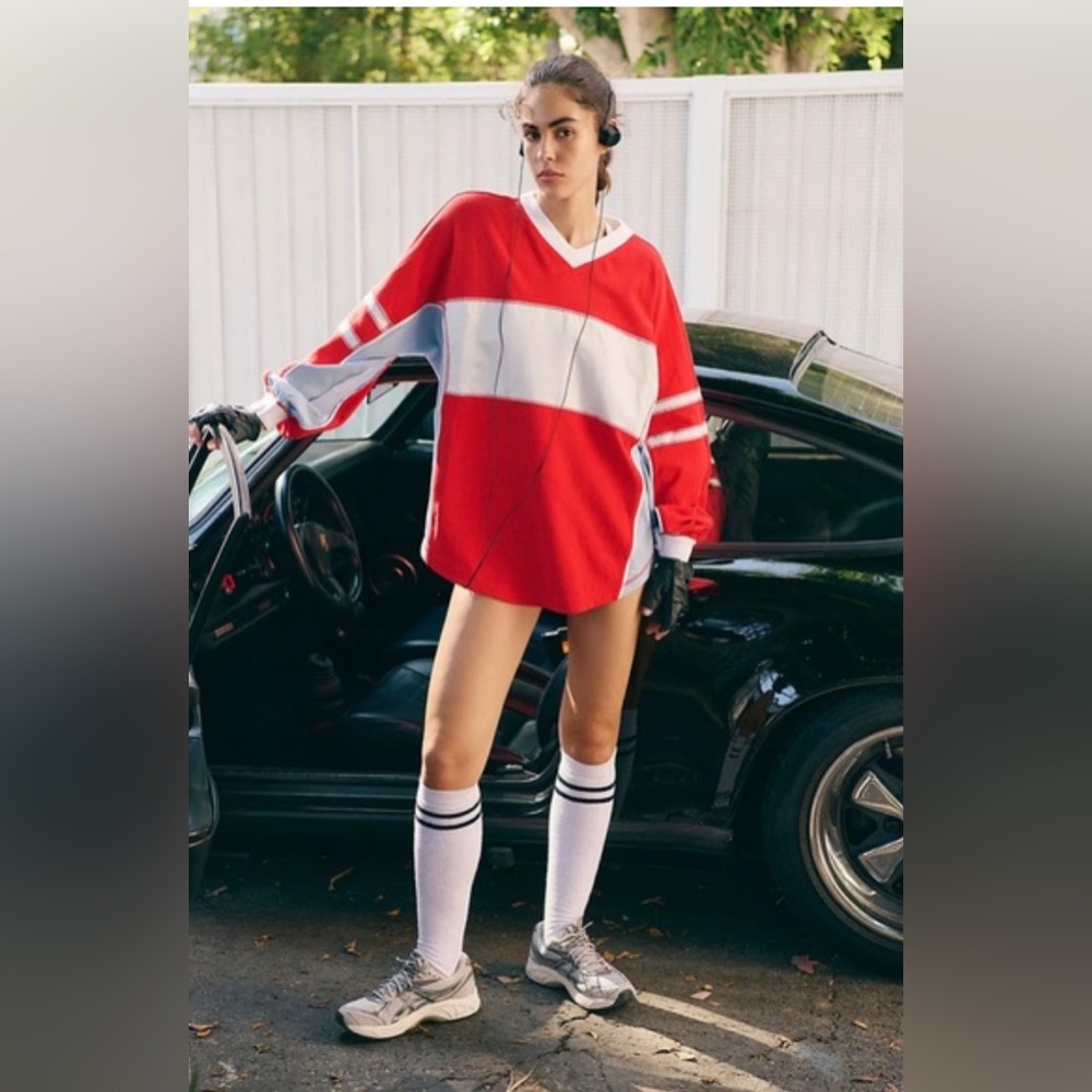 Free People Movement Rugby Ready Layer Top Winterberry Combo Oversized  L NWT